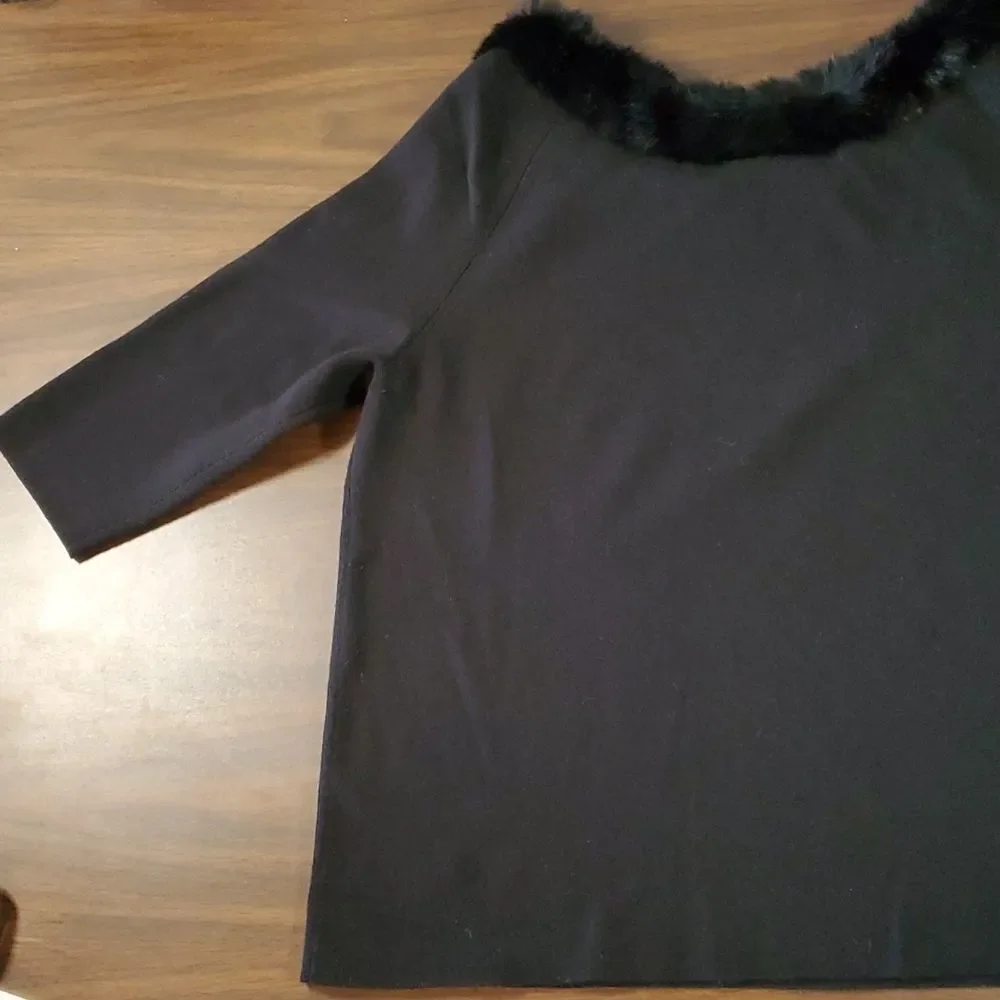 LANE BRYANT Black Sweater w/ Rabbit Fur Collar‎ SIZE 18/20